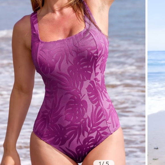 Cupshe Other - Cupshe Magenta Pink Palm Print Burnout Square Neck One Piece Swimsuit Size M